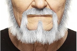 Mustaches Self Adhesive, Novelty, Squatter Fake Beard, False Facial Hair, Gray with White Color
