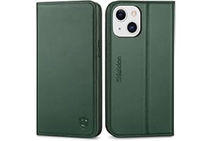 Etui SHIELDON do iPhone 13 Mini, etui z prawdziwej skóry [RFID Blokowanie] etui na karty z TPU Magnetyczne zamknięcie kompatybilne z iPhone 13 Mini (5,4 cala, 2021) - Night Green