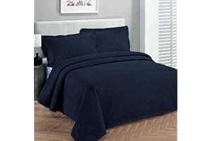 FANCY LINEN Fancy Collection Luxury Bedspread Coverlet Embossed Bed Cover Solid Navy Blue King Over Size 118"x106" New