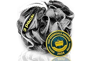 XXL 90g Charcoal Shower Loofah 3 Pack by Tilcare - Perfect Bath Sponge for Exfoliating for Men & Women - Body Scrubber Brush for Cleansing and Smooth Skin - Scrubbies That Remove Excess Oil and Dirt