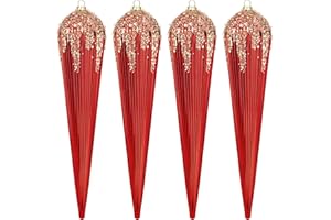 KI Store Large Christmas Tree Decorations 30cm 4pcs Red Shatterproof Icicles Decorative Hanging Ornaments for Xmas Tree Decor