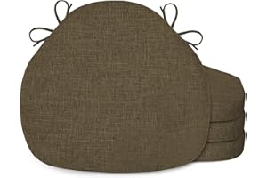 FlyGulls Set of 4 Windsor Chair Cushions Seat Cushion for Dining Kitchen Chairs with Anti-Slip Bottom Thick Textured Chair Pads with Ties for Indoor Use (16"x15.7" Khaki)