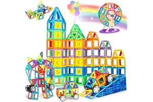 COOLJOY Magnetic Building Blocks Toys for 3 Year Old Boys | 117pcs Magnetic Tiles Toys for 3 4 5 6 7 Year Old with Ferris Wheel, Car Wheel | Construction Blocks Christmas Birthday Gifts for Boys Girls