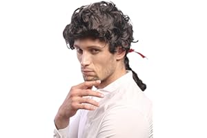 WIG ME UP- 7057-P2 Peluca Hombres Carnaval Barroco Poeta Casanova Noble Trenza Moreno marrón Oscuro