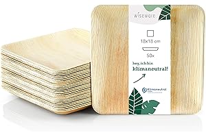 Wiseware Palmblatt Teller - 50 Stück Einwegteller quadratisch 18 x 18 cm - biologisch abbaubares Palmblattgeschirr - kompostierbares Partygeschirr - Bio Einweggeschirr (50, 18 x 18 cm)