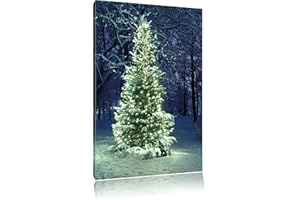 Pixxprint Leuchtender Weihnachtsbaum, Format: 80x60 auf Leinwand