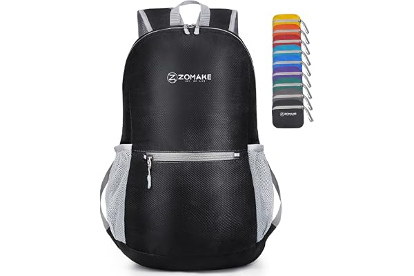 ZOMAKE Sac à Dos Ultra Léger et Pliable 20 L - Petit Sac à Dos Étanche - Sac à Dos pour Homme et Femme - Outdoor et Randonnée(Noir)