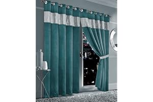 Olivia Rocco Diamante Blackout Eyelet Curtains Black Out Thermal Ring Top Curtain Pair Window Dressing, 66" (Width) x 72" (Drop) TEAL
