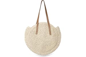 ISIYINER Bolso Redondo de la Paja Mujeres Bolsos de Bandolera Verano Crossbody Totes de Playa Ratán Tejidas a Mano Para Estilo Boho Para Viajes, Fechas y Vacaciones