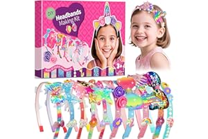 Pourbibi Girls Birthday Presents,Hair Accessories for Girls,Multi Themed-Unicorn,Mermaid,Flower Headband Making Kit for Girl Age 3+,10PCS DIY Craft Kits,Gifts for 3-8 Year Old Girl Advent Calendar