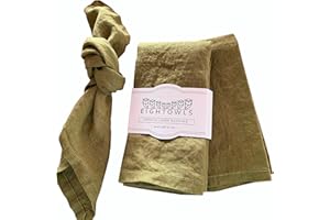 EIGHT OWLS Linen Napkins –100% French Flax – Stonewashed Pure Linen Cloth Napkins - Size 18 Inch x 18 Inch – Set of 4 (Olive Green)