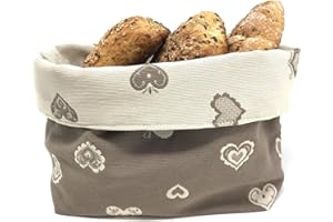 Gaidra Cesto Pane Cestino Portapane in Tessuto Stoffa Doubleface in Stile Tirolese Montagna con Cuori - Sacchetto di Design Fatto con qualità Artigianale - 20 x 20 x 10 cm, Beige Doubleface