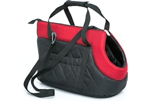 PillowPrim Hundetasche Tragetasche für kleinen und mittleren Hund Welpen Katze, Schwarz mit Rot - von 5 kg
