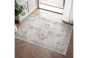 GENIMO Petit Tapis Vintage, Boho Lavable avec Dos Antidérapant, 60x90 cm Tapis Imprimé pour Entrée, Couloir et Corridor,Marron Clair Taupe