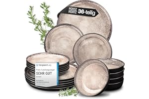 Moritz & Moritz VIDA Geschirrset 12 Personen Beige 36-tlg. - Modernes Porzellan Geschirr Set - Kratz-, Mikrowellen- & Spülmaschinenfest, Essgeschirr, Tafelservice, Kombiservice 12 Personen