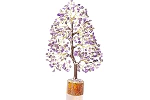 ZAICUS Amethyst Crystal Tree of Life Feng Shui Tree Stone Tree Bonsai Money Tree Purple Gemstone Tree for Good Luck, Wealth & Prosperity Stones Spiritual Gift Home Decorations Golden Wire 10-12 Inch