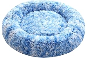 Comlax Beruhigende Donut Hundebetten Großer, Rundes Kissen mit abnehmbarem waschbarem Bezug, Anti-Angst-Kunstfell-Kuscheltier, Flauschiges, bequemes, pelziges Haustierbett (70cm, Blau)