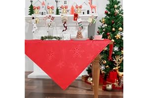 ‎SMIRY Smiry Tischdecke Weihnachten Abwaschbar 80x80 cm Rot mit Schneeflocken Jacquard Weihnachtstischdecke Wasserabweisend Lottusffekt mitteldecke Fleckschutz für Küche Party Deko