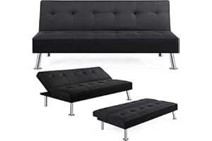 Yaheetech Divano Letto Reclinabile con Seduta Imbottita Convertibile in Letto 105° - 180° Mobile Regolabile da Soggiorno Salotto Stanza Ospiti Arredamento per Riposo Nero/Tessuto