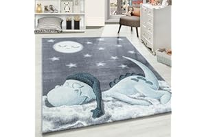 CARPETSALE24 Tappeti per bambini, colore blu, disegno del dinosauro, 25083, tappeto corridoio, Tappeti camera dei bambini, 80 x 150 cm