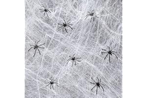 obqo 60g Halloween Spider Web Stretchable Cobweb with 10 pcs Small Spiders Halloween Indoor Outdoor Decoration, Enough to cover 200 Square Feet
