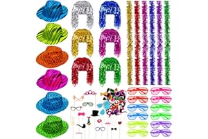 Aodaer 108-Piece Neon Party Set - Neon Hats, Metallic Foil Tinsel Wigs, Shutter Eyeglasses, Colorful Boa, Photo Booth Props for Adults