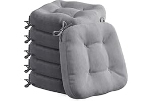 Codi Sitzkissen 40x40×8 cm, 6er Set Dicke, Bequeme Stuhlkissen mit wasserabweisendem Bezug – Waschbare, rutschfeste Memory-Schaum Sitzauflagen für Stuhl, Outdoor und Gartenstuhl, Grau