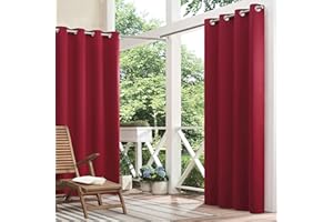 ECLIPSE CURTAINS ECLIPSE Bradford - Cortina Opaca Impermeable con Aislamiento térmico y Ojales para Exteriores para Patio o Porche (1 Panel), 52 x 95 Pulgadas, Color Rojo