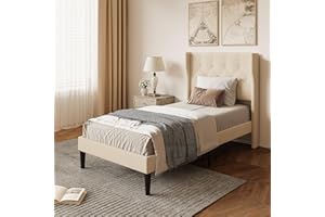 Xbro Letto Singolo 90 x 200 cm, Testata Confortevole, Design Moderno e Minimalista, Facile da Montare, Spazio di Archiviazione sotto il Letto per Piccole Stanze, Beige