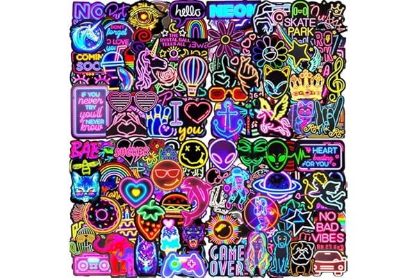 Autocollant 200 Pcs Stickers Neon Cool Beaux, Imperméable Vinyle Autocollant pour Scrapbooking Gourde Valise Cahier Trottinette Classeur Journaling Ordinateur Portable Guitare Macbook Bouteille etc