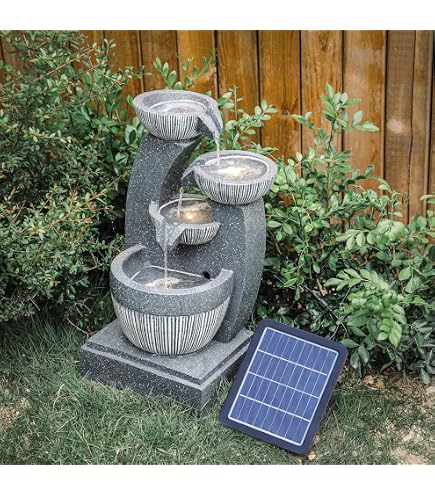 Produktbild von Solar Gartenbrunnen 4-Tonkrüge Im Baumfels | Mit LED & Li-Ion Akku, 2,8 Watt Solarpanel | Für Teich & Terrasse