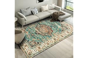 ‎CHOSHOME CHOSHOME Waschbarer Teppich Wohnzimmer Vintage Kurzflor Teppich Groß Orientalischer Teppich für Esszimmer Schlafzimmer rutschfest Teppich Kunstwolle Boho In & Outdoor Teppich Läufer 200x290CM Blau