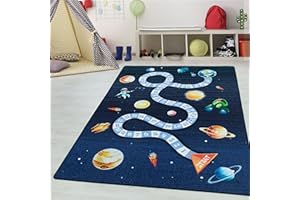 ‎TEPPIUM Kinderteppiche für Kinder Lernenmatte Zahlen mit Weltraum Design Spielteppich Waschbar Jungen & Mädchen Teppich für Kinderzimmer Babyzimmer Spielzimmer Teppich Farbe: Marineblau, Grösse: 100 x 150 cm
