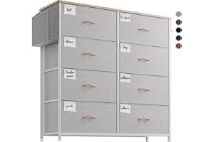 PURFINO Cassettiera in Tessuto - Cassettiere Stoffa con 8 Grandi Cassetti, Etichette, Tasca Laterale e Gancio per Soggiorno, Corridoio, Camera da Letto