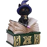 Nemesis Now Binx-Scatola di Statuette con Gatto e Libro degli incantesimi, Piccole Streghe, Verde, 11 cm