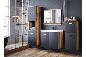 PIASKI Conjunto de Muebles de baño Roma, Juego de Muebles de baño con Lavabo Incluido, Muebles de baño Colgantes, Muebles Modernos (Wotan/Negro Mate)