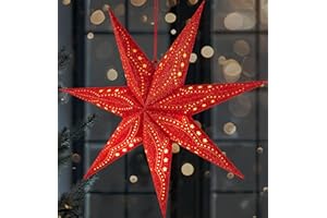 ‎BRUBAKER BRUBAKER 3D Weihnachtsstern zum Aufhängen - LED Papierstern mit Timer - 60 cm Adventsstern mit modernem Muster - Batteriebetrieben und Beleuchtet - Weihnachten Deko Leuchtstern für Fenster - Rot