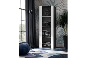 Komodee, Vetrina Tivoli, Bianco/Nero, Larghezza 55 cm x Altezza 159 cm x Profondità 35 cm, sanza LED, 3 ripiani, Per soggiorno, Camera da letto, anticamera