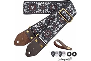 Nefelibata Gitarrengurt, Jacquard-Stickerei Baumwolle Gitarrengurte mit Crazy Horse Leder Enden für Bass, elektrische & akustische, Geschenke für Kinder, Gitarristen