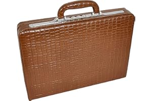 A1 FASHION GOODS Slimline Brown Leather Attache Case Croc Print Briefcase Dual Lock Office Bag - Mark
