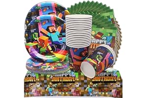 SHAMOPARTY Set di accessori per feste, 61 pezzi, stoviglie per bambini, tema gioco, decorazione per feste di compleanno, 20 ospiti per decorazione da tavolo, compleanno