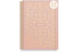 burde Life Planner Rose Fleur 2026, Agenda A5 à Spirales – Organiseur Compact & Élégant, Planning Scolaire & Professionnel Daté, Journal Hebdomadaire, Couverture Rigide