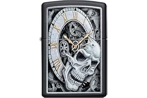 Zippo Horloge tête de Mort Coupe-Vent métal Durable avec Liquide pour Briquet Rechargeable Idéal pour Cigarettes, cigares, Bougies, Allume-feu de Poche Design Unisexe, Normal