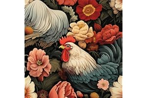 LZH-LP Carta da Parati Autoadesiva, 44x300CM Color Crema con Gallo Rosso Pellicola Decorativa Rimovibile Senza Soluzione di Continuità Floreale Scura per Decalcomania da Parete