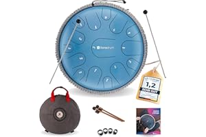 Sonodrum Steel Tongue Drum « Premium » do majeur en bleu - 14 pouces avec 15 sons - Tambour à langue en acier avec livre de partitions, mailloches et sac. Savoir jouer des notes n'est pas nécessaire.