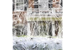 CANCJ Halloween Spinnennetz Dekorationen, Elastischer Spinnweben Deko Mit 30 Schwarzen Spinnen für Halloween Deko Party, Tisch,Outdoor Garten Dekoration
