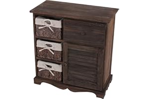 Mendler Serie Vintage Comodino cassettiera Legno paulonia 3 ceste 30x60x63cm Marrone
