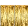 Just Party Pack of 2 Fringe Curtains Super Shiny (3 x 6 Feet each) for Boy Girl/Mother Father/Husband Wife/Brother Sister/Kids/Friend Birthday Party Decoration Kit, Gold