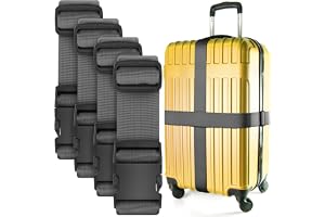 Luggage Straps for Suitcases - Grey, 4 Pack - Premium Nylon Belts for Luggage Security - Adjustable Length 1-2 metres - by Bl