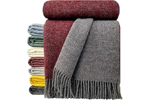 ‎STTS INTERNATIONAL STTS International Wolldecke 100% Schurwolle Wohndecke in versch. Farben 140 x 200 cm Tagesdecke Schurwolldecke Woll-Plaid Tirol (Grau-Rot (Double face), 140 x 200 cm)